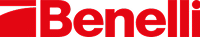 Logo Benelli rouge sur fond noir, affichant le nom de la marque spécialisée en motos et armes à feu.
