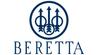 Logo bleu Beretta avec un emblème circulaire contenant un trident stylisé et le nom 'BERETTA' en capitales.