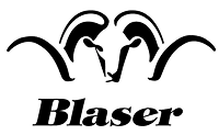 Logo Blaser avec une tête stylisée de bélier formée par des cornes et un museau, le nom Blaser en caractères gras en dessous.